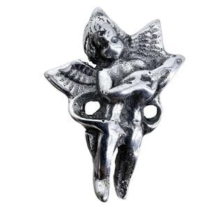 Vintage Aged Silver Plated Winged Musical Angel Christmas Tree Ornament 2.5"